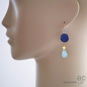 pierre lapis-lazuli boucles d'oreilles créateur longues uniques fait à la main sur mesure en France