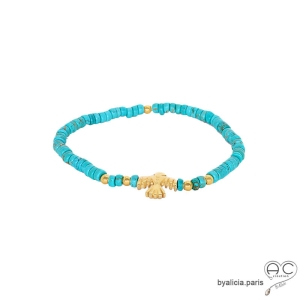 Bracelet turquoise avec aigle d'inspirations Aztèques, plaqué or