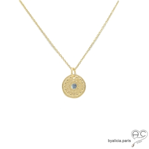 médaille pendentif en plaqué or et pierre de lune