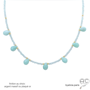 pierre amazonite collier ras de cou femme raffiné délicat avec gouttes fait à la main en France