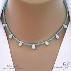 Collier amazonite, ras de cou avec pampilles gouttes, fait main, création by Alicia