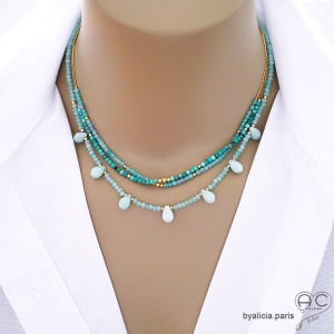 bijoux collier ras de cou femme en pierre naturelle amazonite fabriqué à la main sur mesure en France