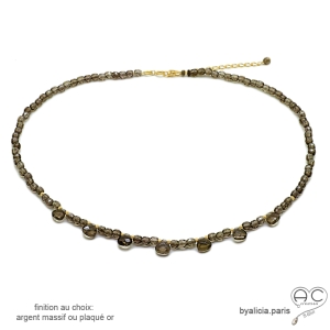 ras de cou femme en pierre marron quartz fumé et plaqué or collier fin délicat avec gouttes