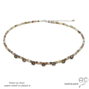 collier marron femme en argent quartz fumé et agate botswana fait main sur mesure