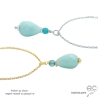 ras du cou collier pendentif en argent ou plaqué or et pierre amazonite fait main sur mesure