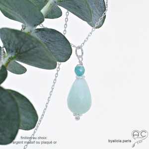 pierre amazonite collier ras de cou pendentif femme en argent massif fait main sur mesure