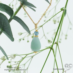 pierre amazonite collier ras de cou pendentif femme en plaqué or 750 3MIC fait main sur mesure