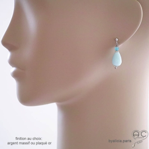 pierre amazonite boucles d'oreilles argent massif femme pendantes fabriqué à la main en France