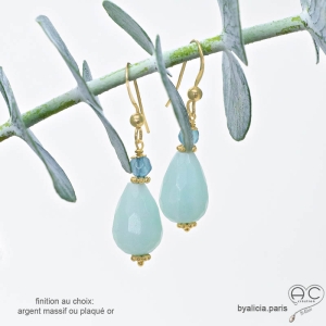 Boucles d'oreilles amazonite, plaqué or ou argent massif, fait main, création by Alicia