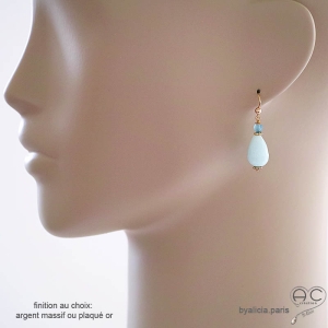 pierre amazonite boucles d'oreilles plaqué or femme pendantes fabriqué à la main en France