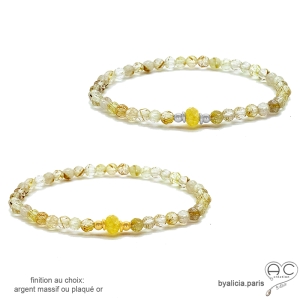 Bracelet en citrine, plaqué or ou argent, élastique, fait main en France création by Alicia