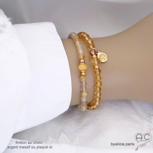 pierre citrine bracelet fin fabriqué à la main sur mesure à l'atelier en France