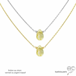 Collier citrine goutte sur une chaîne en vermeil ou en argent massif, création by Alicia