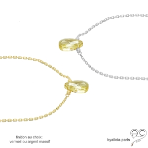 collier artisanal fin citrine, ras de cou femme délicat créateur pierre jaune fait à la main sur mesure