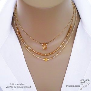 bijoux créateur en citrine ras de cou choker femme pierre jaune fait à la main en France