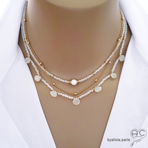 bijoux créateur collier ras du cou choker femme couleur blanc en pierre agate fait main en France