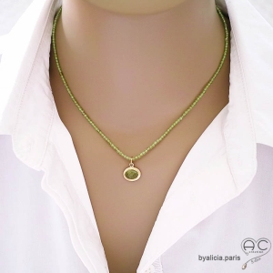 pierre peridot collier ras de cou choker délicat artisanal femme