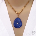 Pendentif lapis lazuli et petit brillant, plaqué or, pierre semi-précieuse, piece unique, fait main, création by Alicia