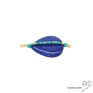 pierres lapis lazuli et turquoise grand pendentif bleu fait à la main sur mesure en France