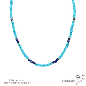 collier ras de cou choker turquoise et plaqué or délicat raffiné artisanal fabriqué à la main en France