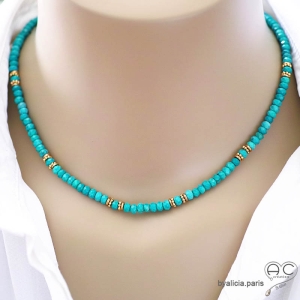 Collier turquoise reconstituée plaqué or ou argent 925, ras de cou bohème chic création by Alicia