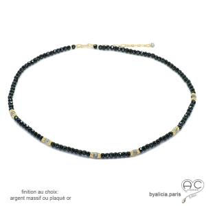 pierre spinelle noire collier ras de cou femme fait main sur mesure en France