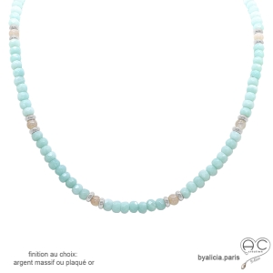 ras de cou en pierre amazonite et argent collier vert claire femme fait à la main sur mesure en France