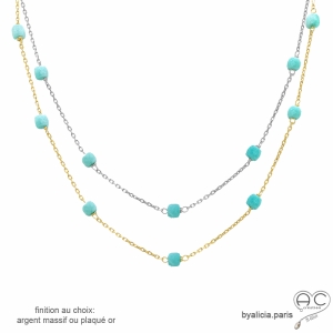 pierre amazonite sur une chaîne plaqué or ou argent rhodié collier long ou ras du cou femme fait main sur mesure en France