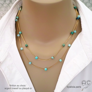 collier en chaîne fine plaqué or ou argent massif avec pierre amazonite fait à la main