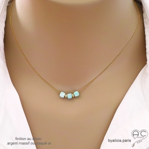 Collier ras de cou choker amazonite sur une chaîne fine en vermeil ou argent, fait main, création by Alicia