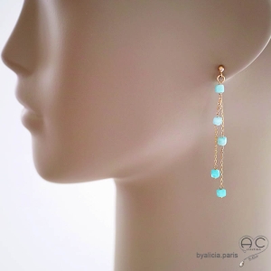 boucles d'oreilles vert claire femme longues fines pierre naturelle amazonite fait main sur mesure en France