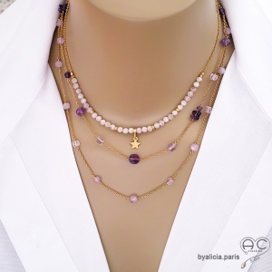 bijoux artisanaux en pierres naturelles collier ras de cou améthyste pour femme fait main