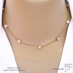 ras de cou choker rose femme chaîne fine plaqué or avec opale rose fait à la main en France