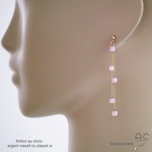 boucles d'oreilles violet claire femme longues fines pierre naturelle améthyste fait main sur mesure en France