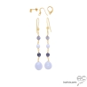 boucles d'oreilles bleues femme en calcédoine bleu et iolite plaqué or fait à la main en France