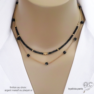 pierre spinelle noire collier ras de cou choker fin raffiné fait sur mesure à la main