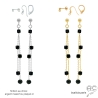 boucles d'oreilles noires femme longues fines plaqué or ou argent pierre naturelle spinelle noire fait main sur mesure en France