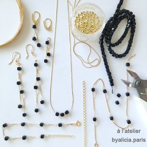 bijoux créateur en pierre spinelle noire boucles d'oreilles fabriqué à la main sur mesure à l'atelier en France