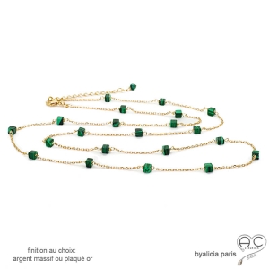 collier long sautoire en malachite pierre naturelle verte fait sur mesure à la main en France