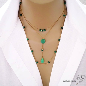 bijoux créateur collier ras de cou femme en pierres vertes malachite fabriqué à la main en France