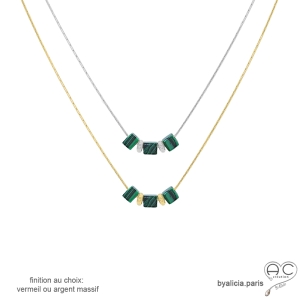 Collier malachite sur une chaîne fine en vermeil ou argent, fait main, création by Alicia