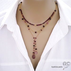 pierre naturelle rouge bordeaux grenat bijoux femme collier ras de cou créateur fait à la main