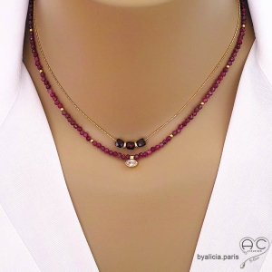 bijoux créateur collier ras de cou choker rouge bordeaux pierre grenat fait à la main sur mesure en France