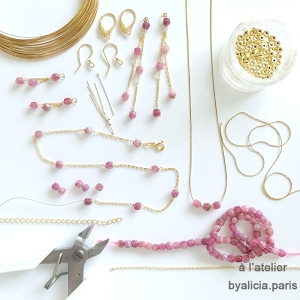 bijoux artisanaux en pierre naturelle tourmaline rose collier femme fait main sur mesure à l'atelier en France