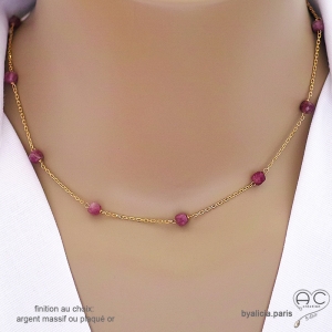 ras de cou choker rose femme chaîne fine plaqué or avec tourmaline rose fait à la main en France