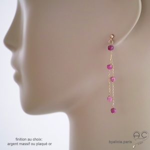 Boucles d'oreilles tourmaline rose, longues, pendantes, fait main en France création by Alicia