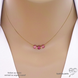 Collier ras de cou choker tourmaline rose sur une chaîne fine en vermeil ou argent, fait main, création by Alicia