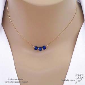 Collier ras de cou choker lapis-lazuli sur une chaîne fine en vermeil ou argent, fait main, création by Alicia