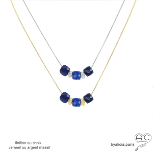 ras de cou femme pierre lapis-lazuli sur une chaîne vermeil ou argent délicat raffiné fait main sur mesure en France