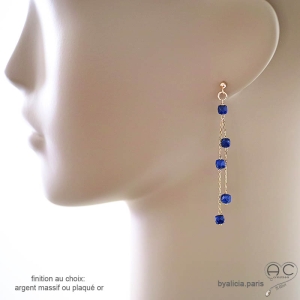 Boucles d'oreilles lapis-lazuli, longues, pendantes, fait main en France création by Alicia